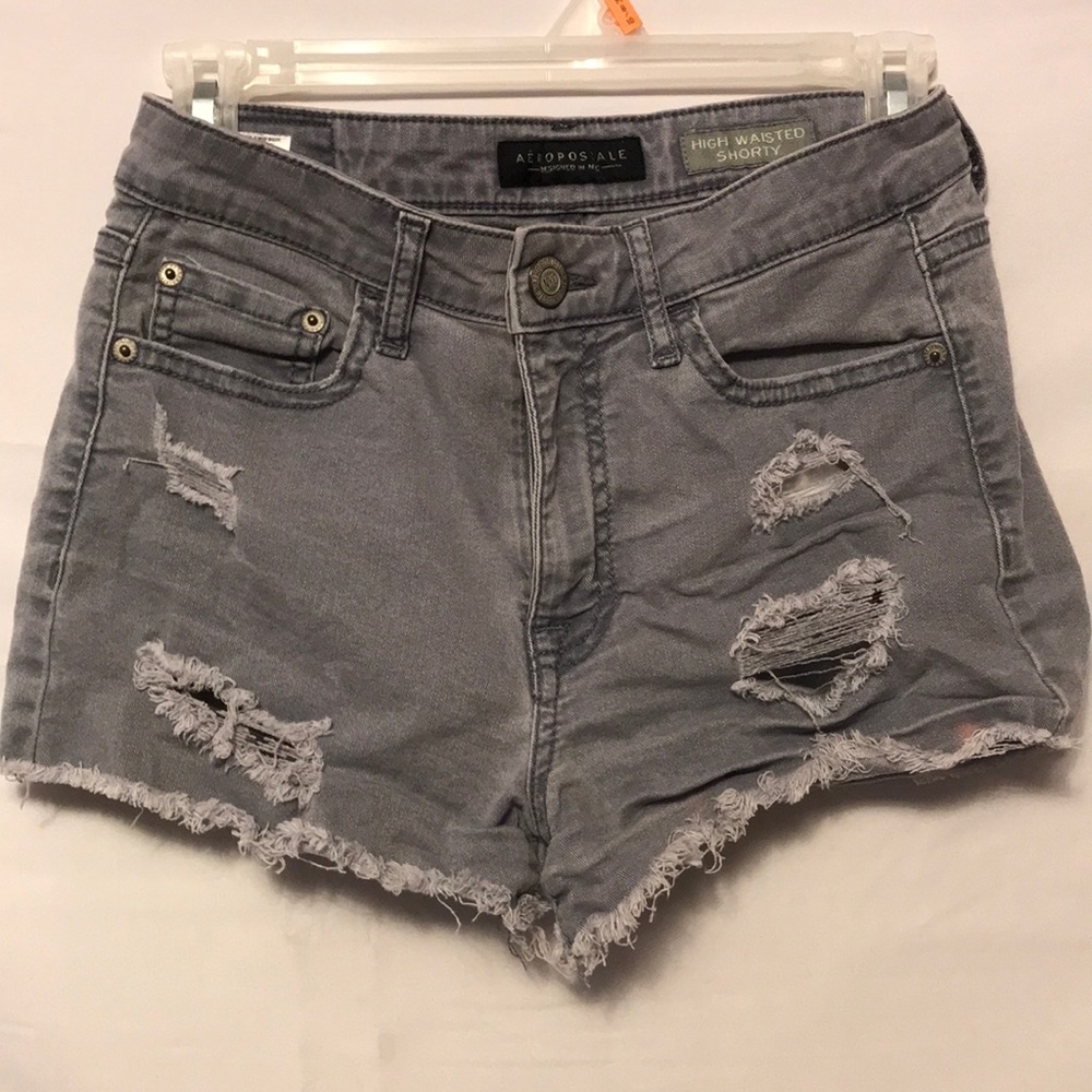 Areopostale gray high waisted distressed shorts